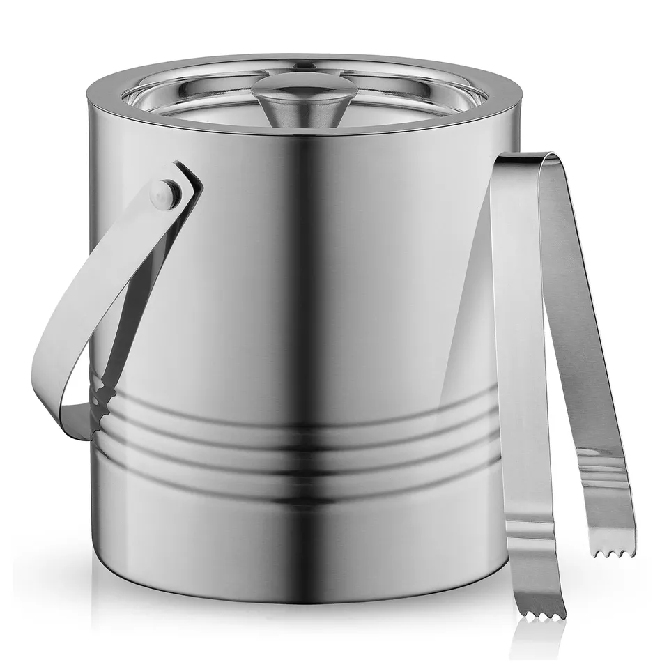 joyjolt-3l-steel-ice-bucket-with-strainer-tongs image 1