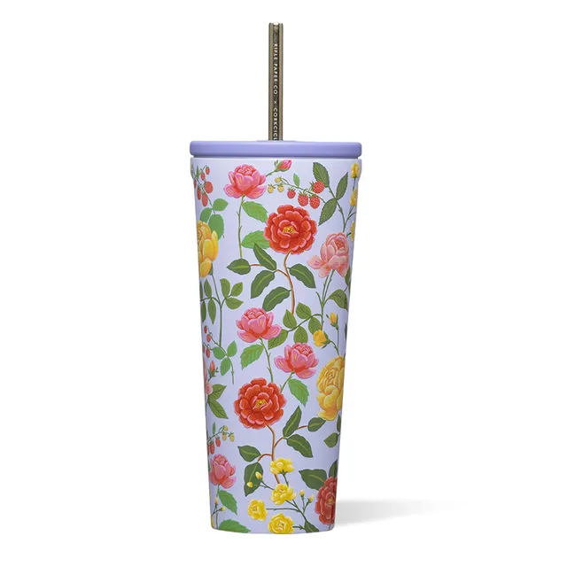 corkcicle-x-rifle-paper-co-cold-cup-24-oz-roses-purple-insulated-tumbler-with-li image 1