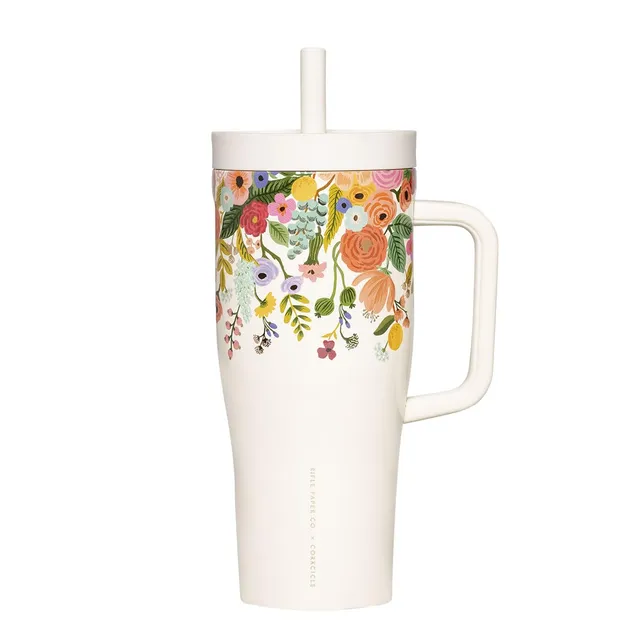 corkcicle-x-rifle-paper-co-cruiser-insulated-tumbler-with-handle-straw-22-oz-gar image 1