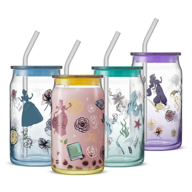 joyjolt-disney-princess-icon-tumbler-glasses-with-lids-set-of-4-16-oz image 1