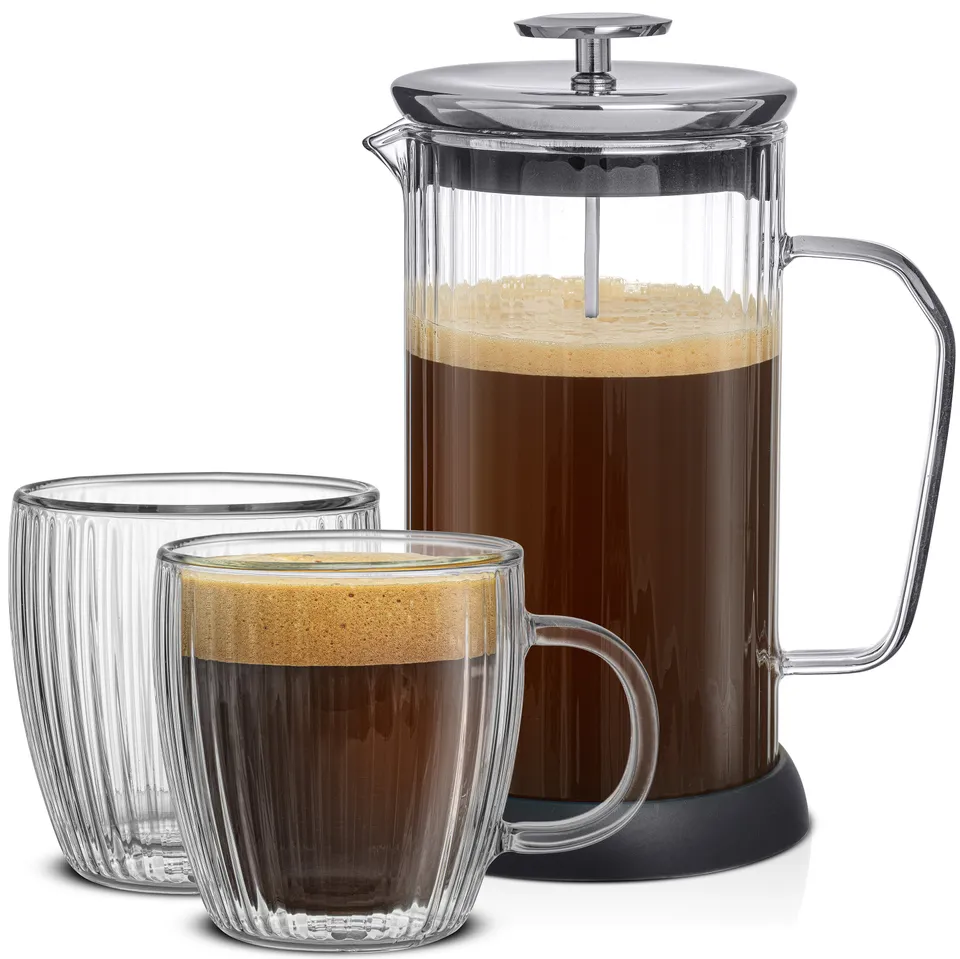 joyjolt-fluted-french-press-matching-mugs-set-33-8-oz-press-2-double-walled-mugs image 1