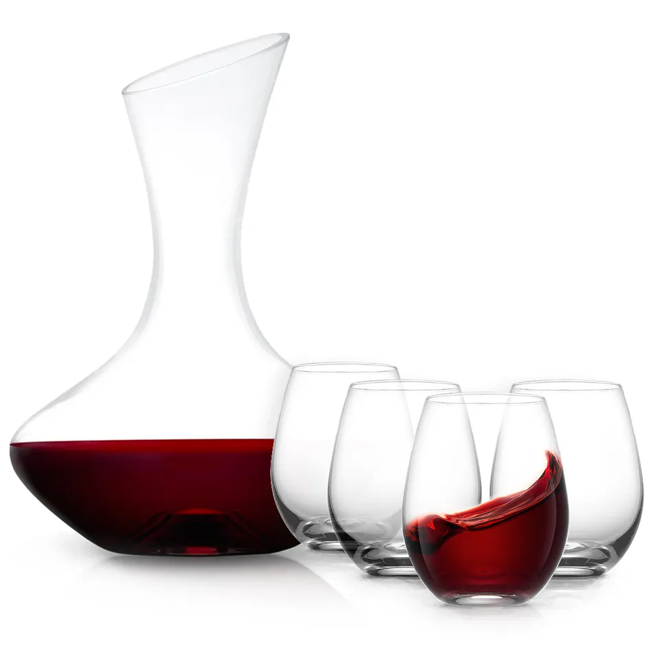 joyjolt-lancia-crystal-wine-decanter-set-40oz-decanter-4-wine-glasses image 1