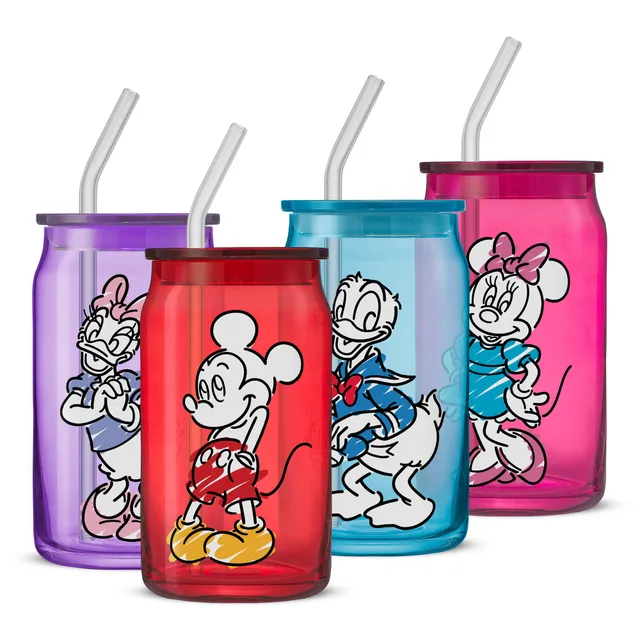 joyjolt-disney-mickey-mouse-friends-color-sketch-tumbler-glasses-with-lids-16-oz image 1