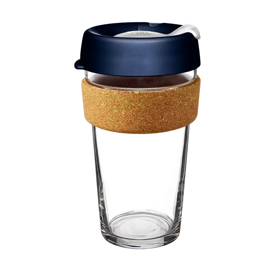keepcup-brew-cork-ace-16oz-tempered-glass-reusable-coffee-cup-with-recycled-tenn image 1