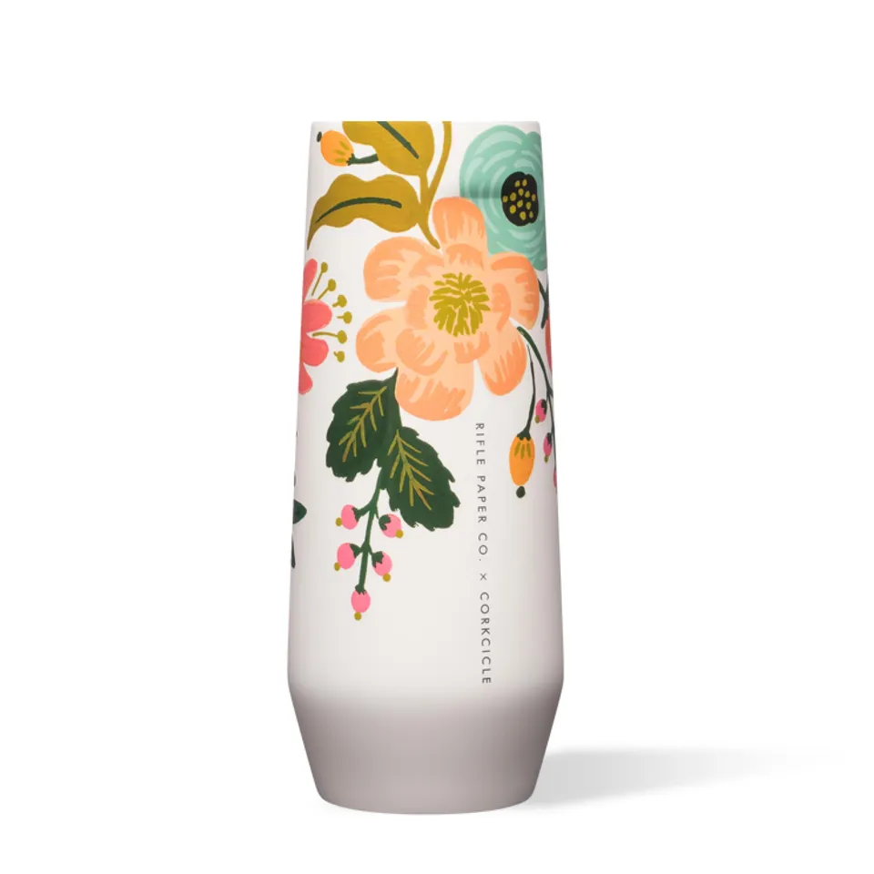 corkcicle-stemless-flute-7-oz-gloss-cream-lively-flora-triple-insulated-keeps-dr image 1
