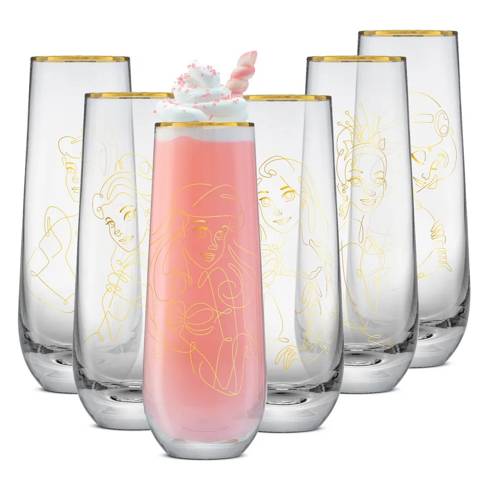 joyjolt-disney-princess-sketch-stemless-flutes-set-of-6 image 1