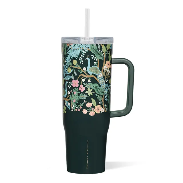 corkcicle-x-rifle-paper-co-cruiser-insulated-tumbler-with-handle-straw-40-oz-pea image 1