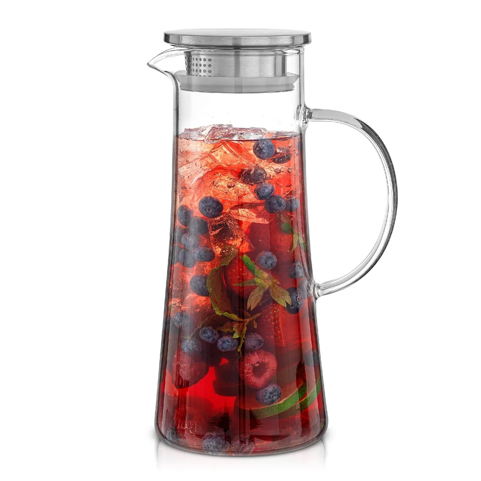 joyjolt-breeze-glass-drink-water-pitcher-with-stainless-steel-lid-46-oz image 1
