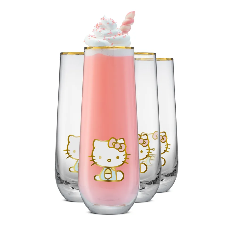 joyjolt-hello-kitty-stay-gold-stemless-flutes-set-of-4 image 1