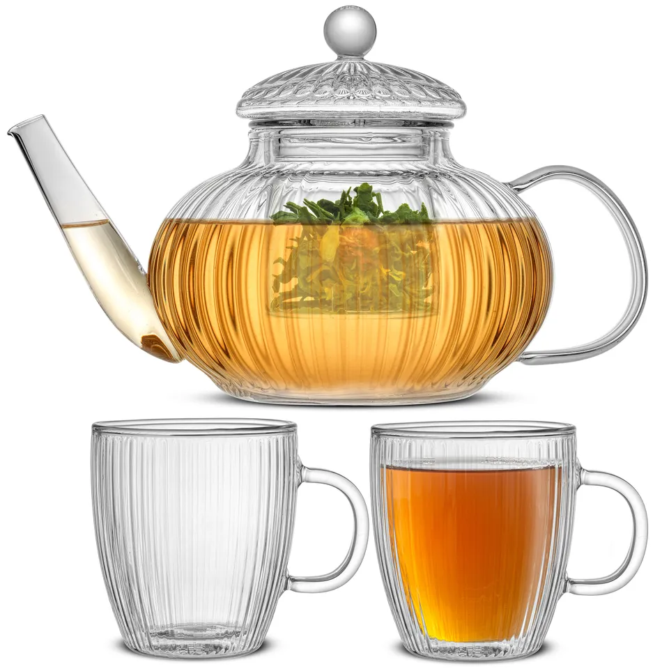 joyjolt-fluted-tea-kettle-glass-mugs-combo image 1