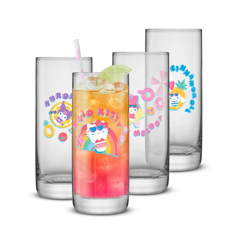 joyjolt-hello-kitty-and-friends-pool-party-tall-drinking-glasses-set-of-4-13-oz image 1