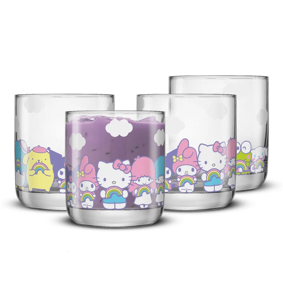 joyjolt-hello-kitty-and-friends-rainbow-short-drinking-glasses-set-of-4 image 1