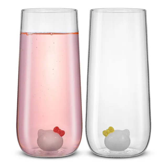 joyjolt-hello-kitty-and-mimmy-3d-icon-tall-drinking-glasses-lead-free-borosilica image 1