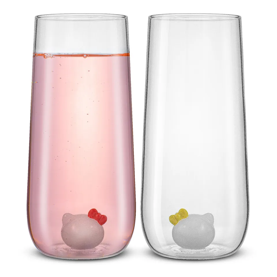 joyjolt-hello-kitty-and-mimmy-3d-icon-tall-drinking-glasses-lead-free-borosilica image 1