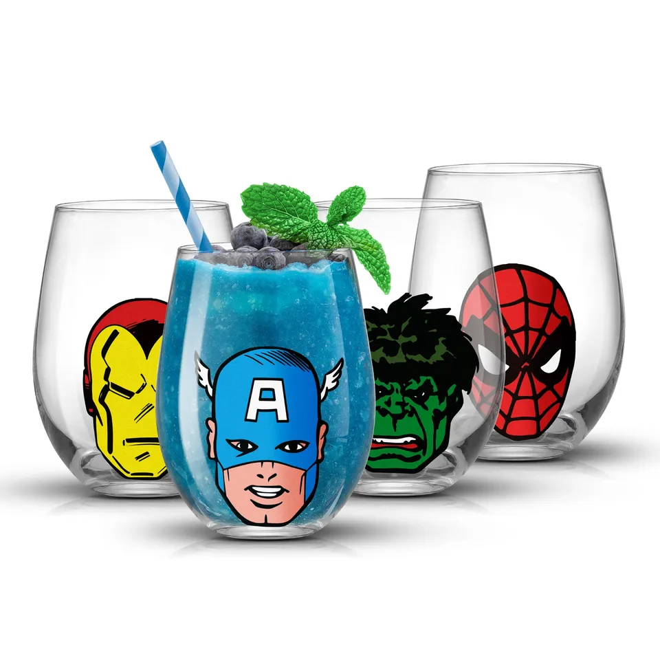 joyjolt-marvel-heroes-stemless-drinking-glasses-set-of-4-19-oz-spider-man-iron-m image 1