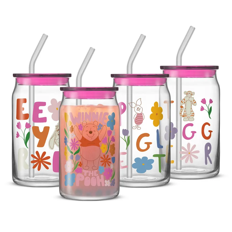 joyjolt-disney-winnie-the-pooh-friends-flower-power-tumbler-glasses-set-of-4-16- image 1