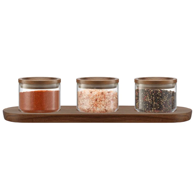 joyjolt-holden-stackable-glass-storage-canister-set-with-wood-lids-and-tray-3-pi image 1