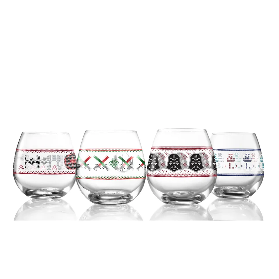 joyjolt-star-wars-ugly-sweater-stemless-drinking-glasses-set-of-4-festive-design image 1