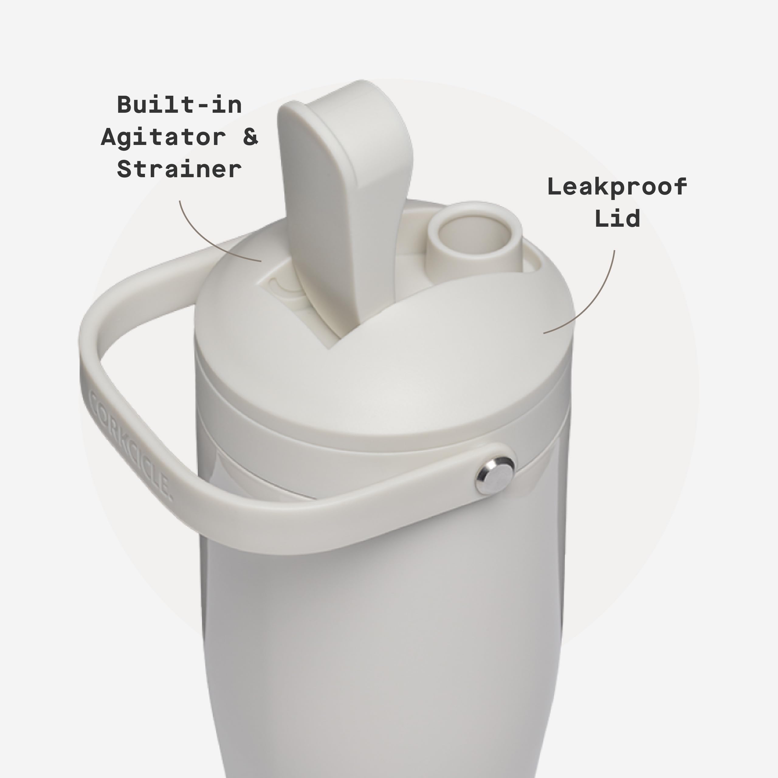 corkcicle-protein-shaker-30oz-built-in-agitator-fruit-strainer-lid-oat-milk image 5
