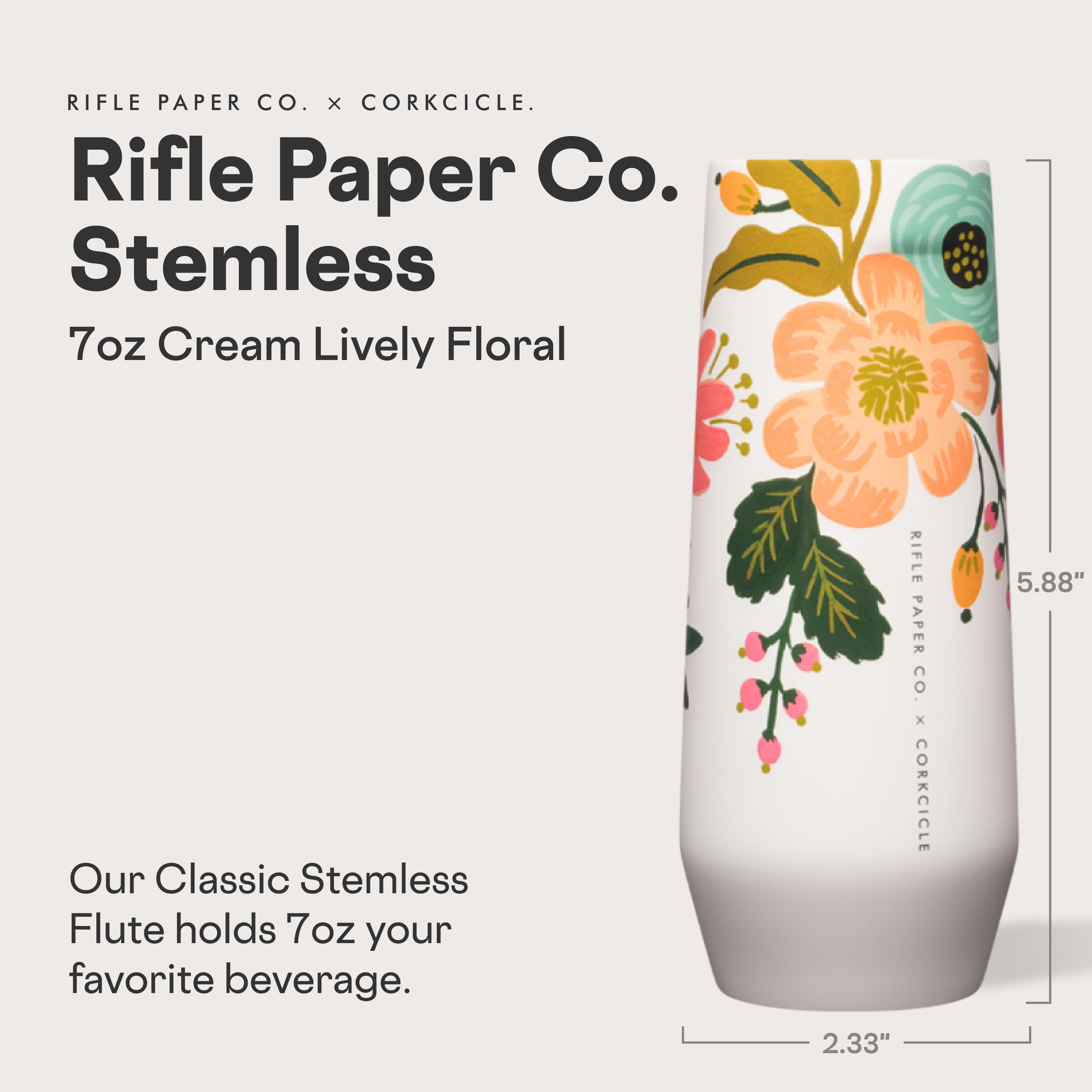corkcicle-stemless-flute-7-oz-gloss-cream-lively-flora-triple-insulated-keeps-dr image 2