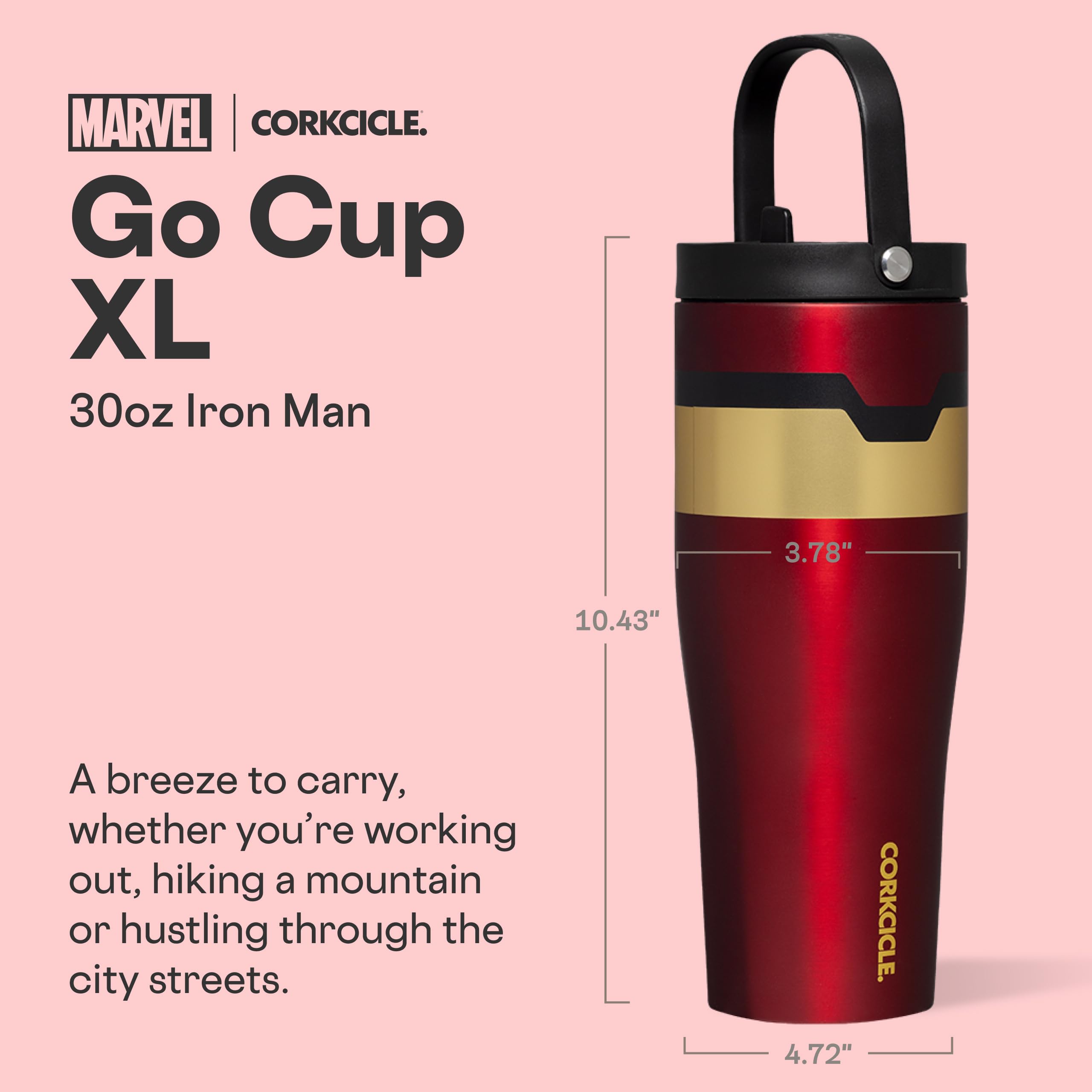 corkcicle-go-cup-xl-30-oz-iron-man-leak-proof-insulated-travel-tumbler-with-hand image 2