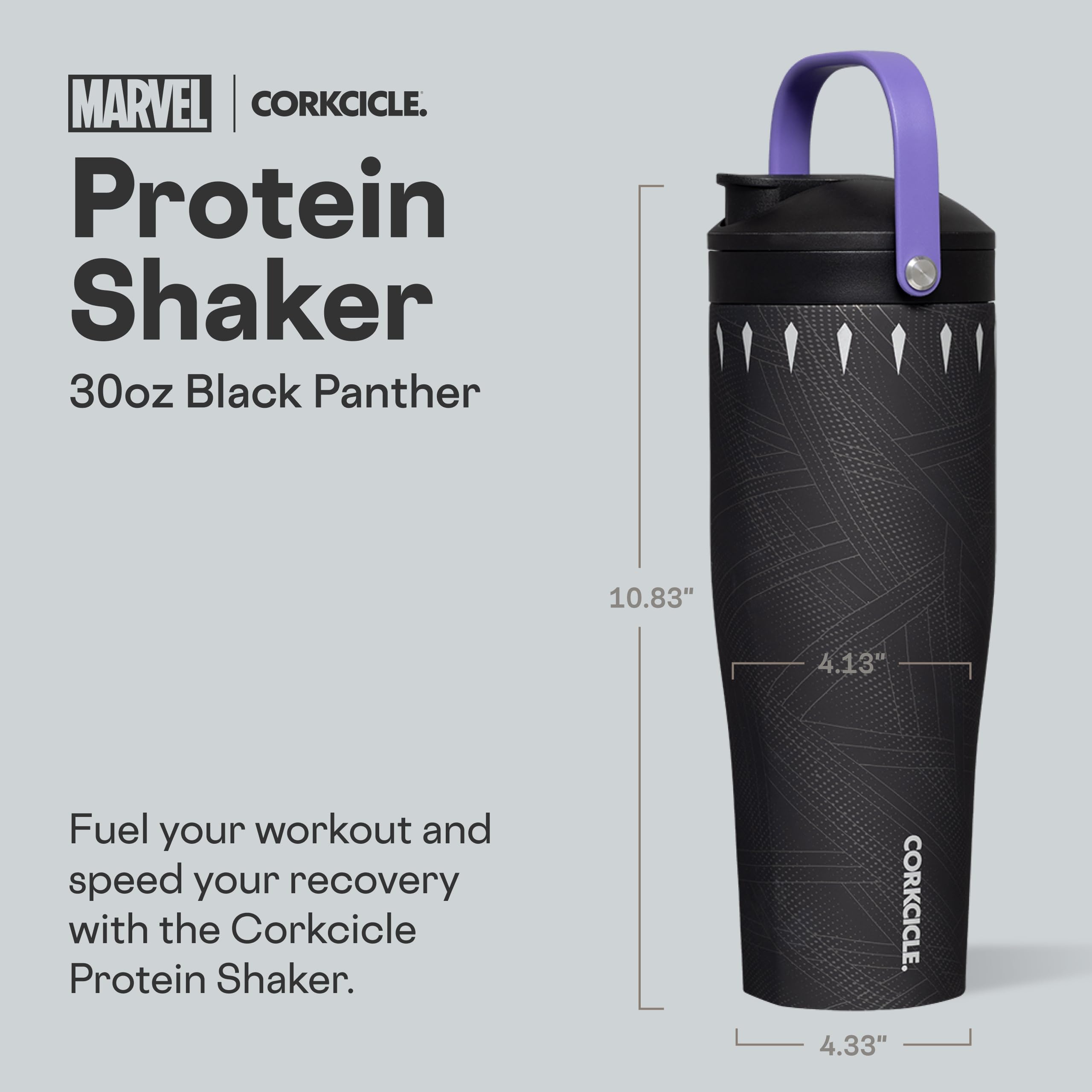 corkcicle-protein-shaker-30-oz-black-panther-triple-insulated-with-built-in-agit image 2