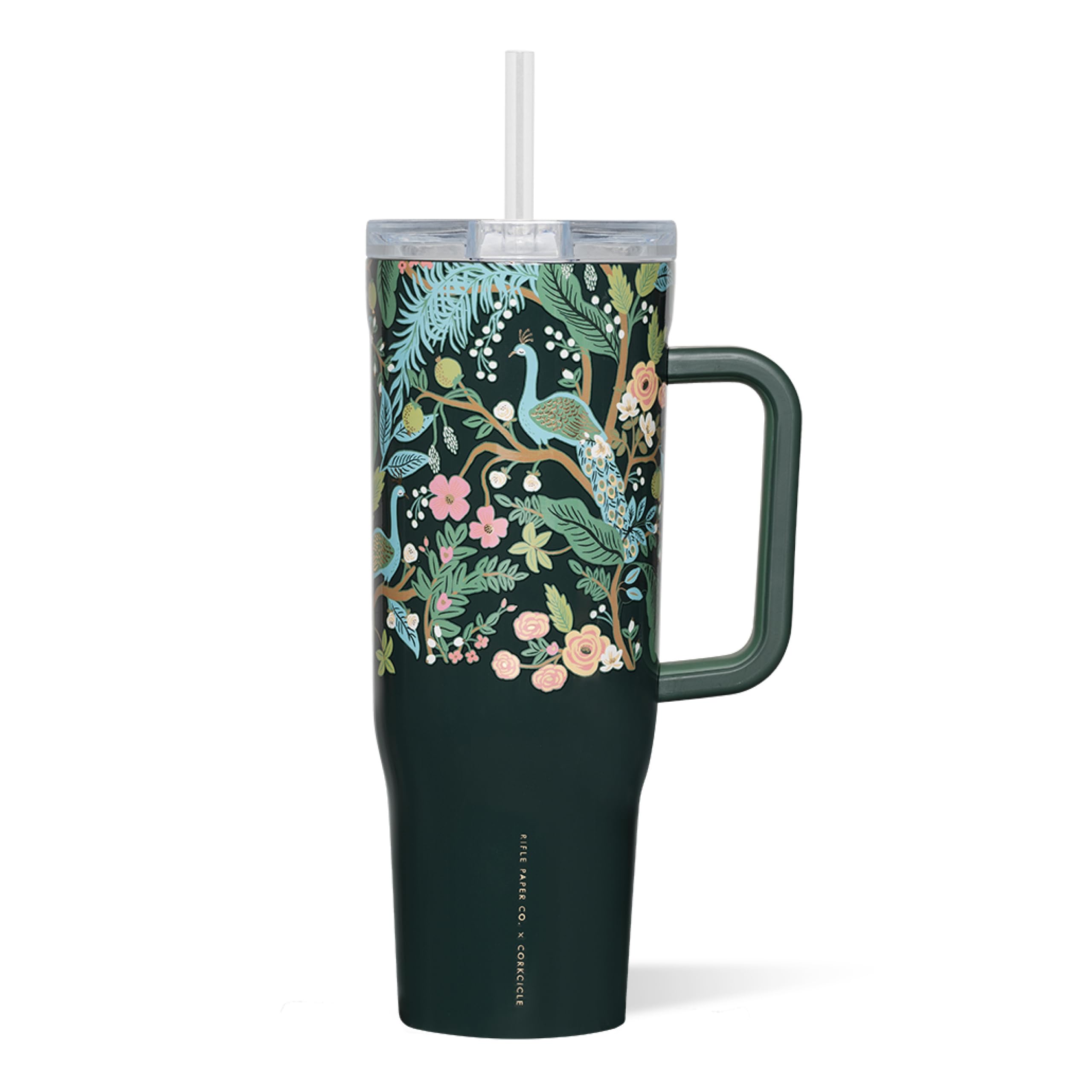 corkcicle-x-rifle-paper-co-cruiser-insulated-tumbler-with-handle-straw-40-oz-pea image 1