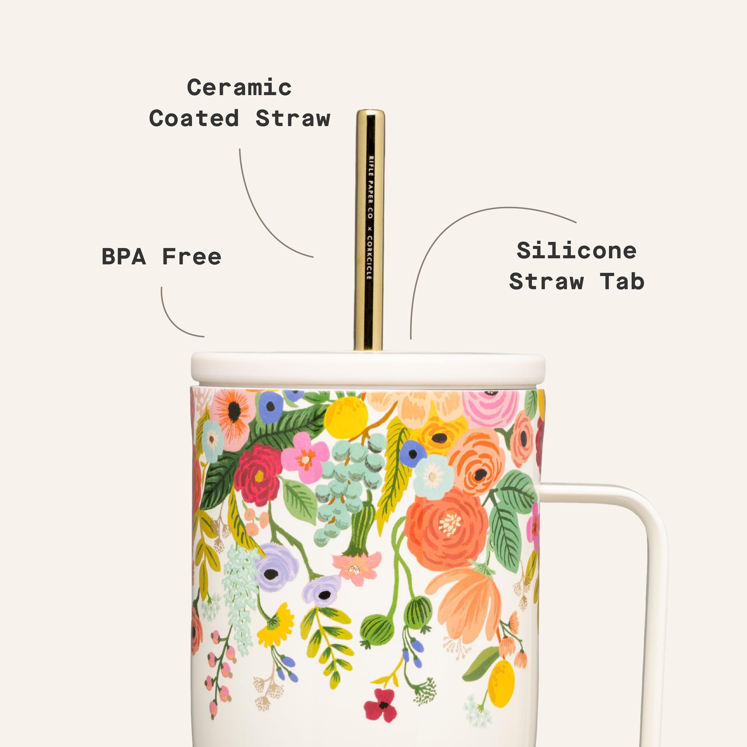 corkcicle-x-rifle-paper-co-cold-cup-xl-30-oz-garden-cream-floral-insulated-tumbl image 4