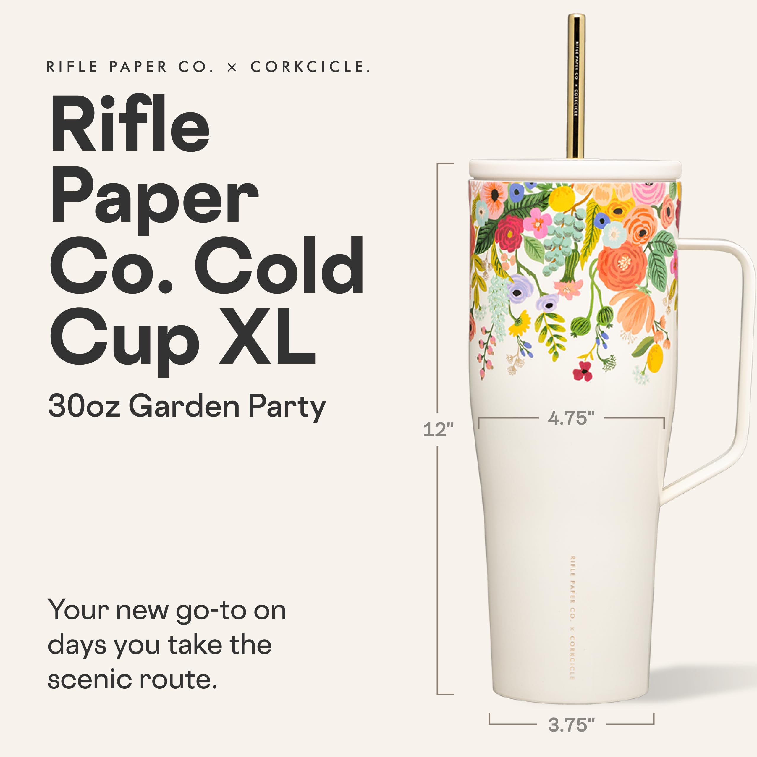 corkcicle-x-rifle-paper-co-cold-cup-xl-30-oz-garden-cream-floral-insulated-tumbl image 2