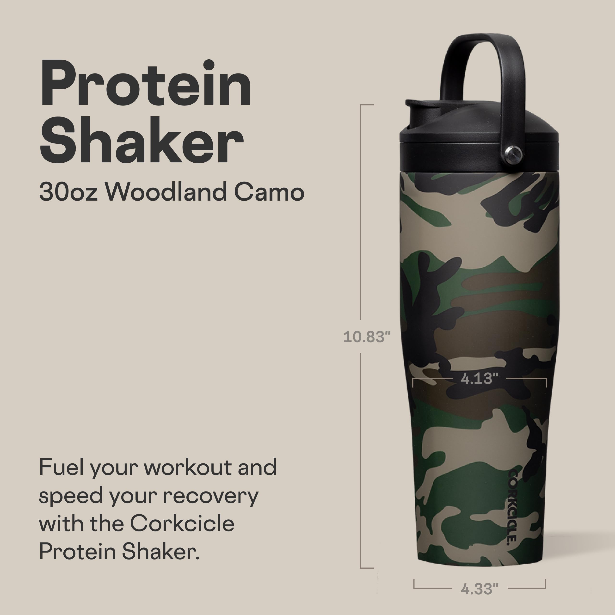 corkcicle-protein-shaker-30oz-with-built-in-agitator-fruit-strainer-lid-woodland image 2