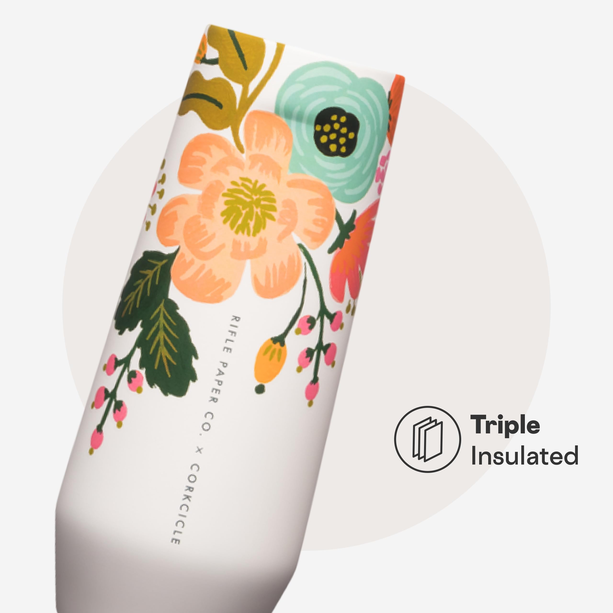 corkcicle-stemless-flute-7-oz-gloss-cream-lively-flora-triple-insulated-keeps-dr image 3