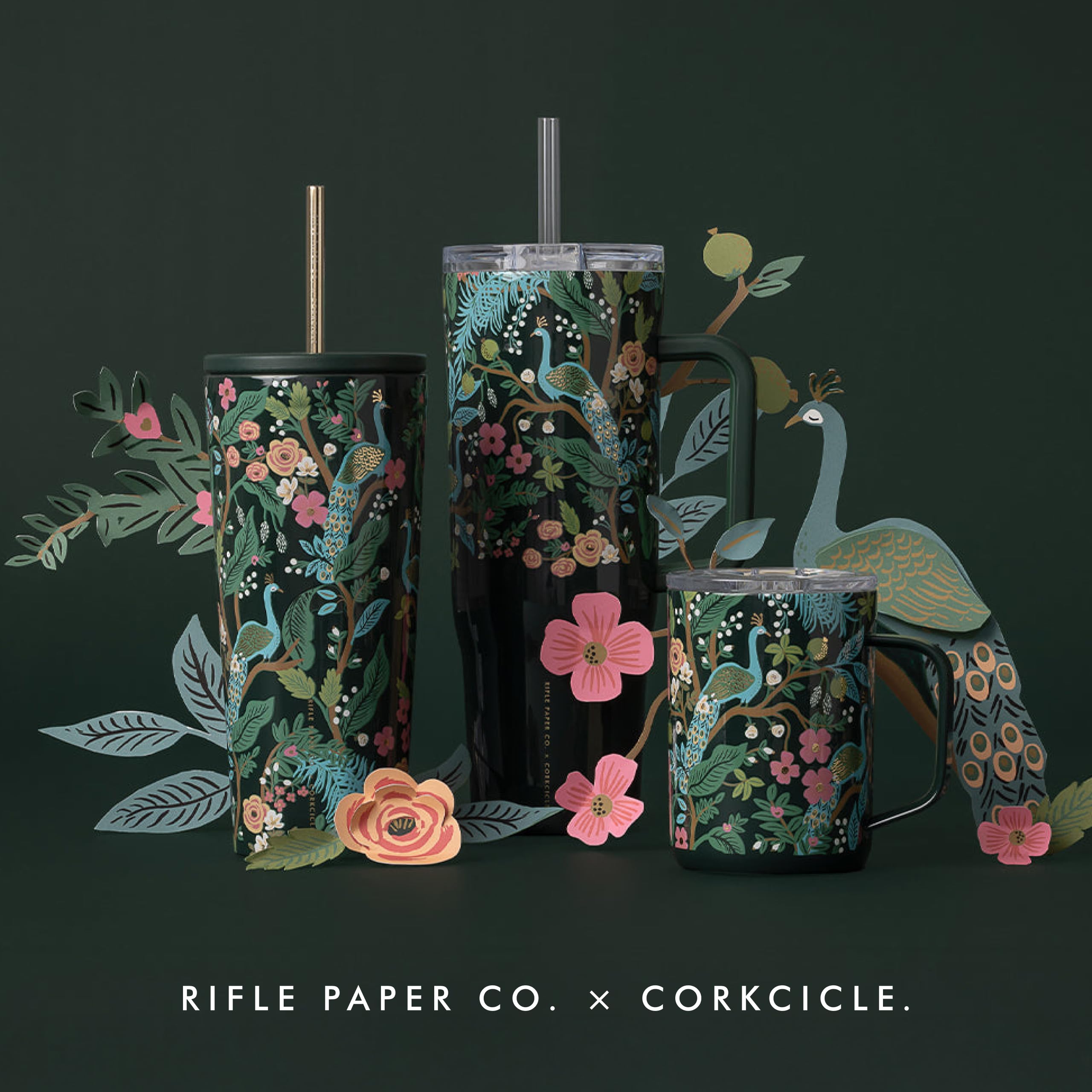 corkcicle-x-rifle-paper-co-cruiser-insulated-tumbler-with-handle-straw-40-oz-pea image 8