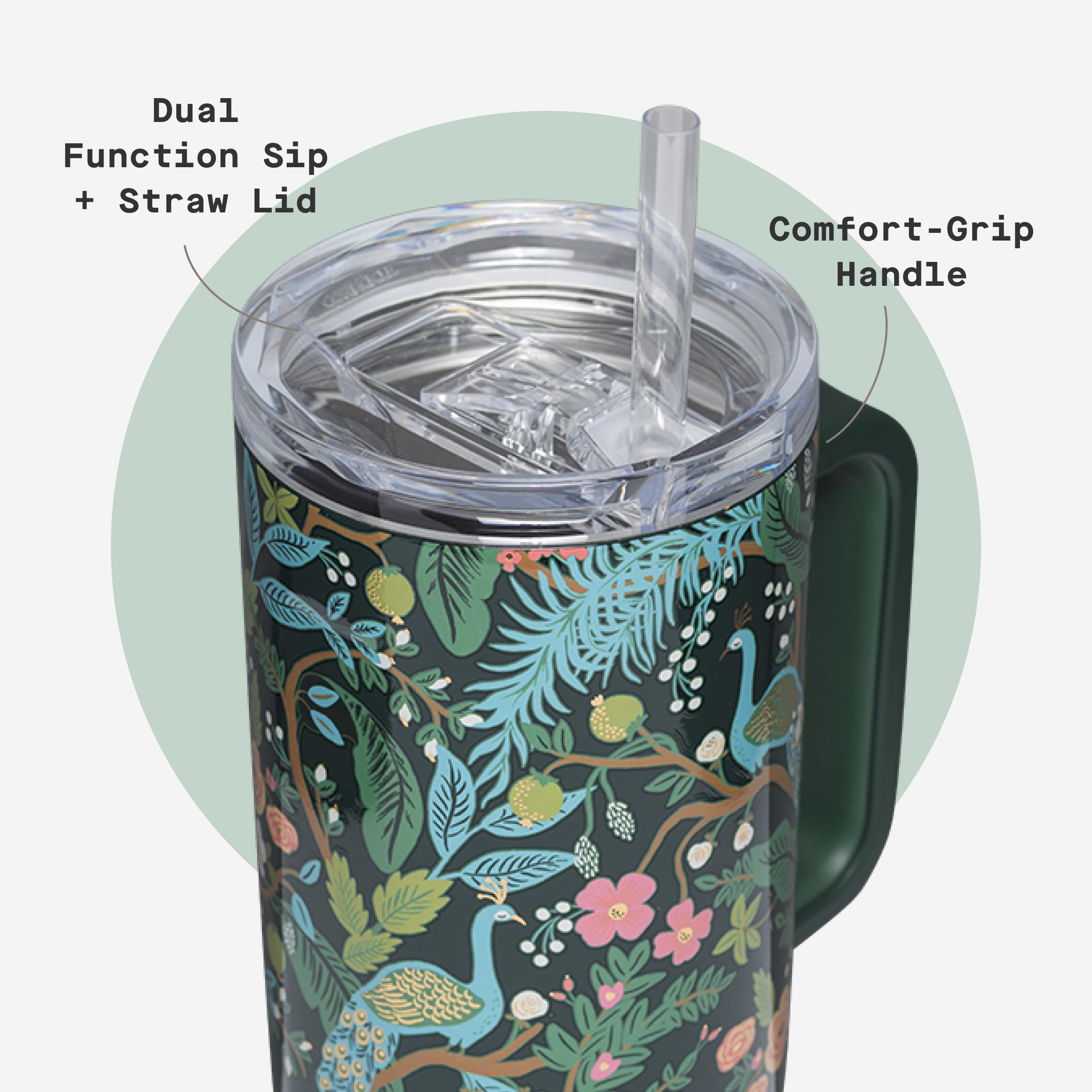 corkcicle-x-rifle-paper-co-cruiser-insulated-tumbler-with-handle-straw-40-oz-pea image 5