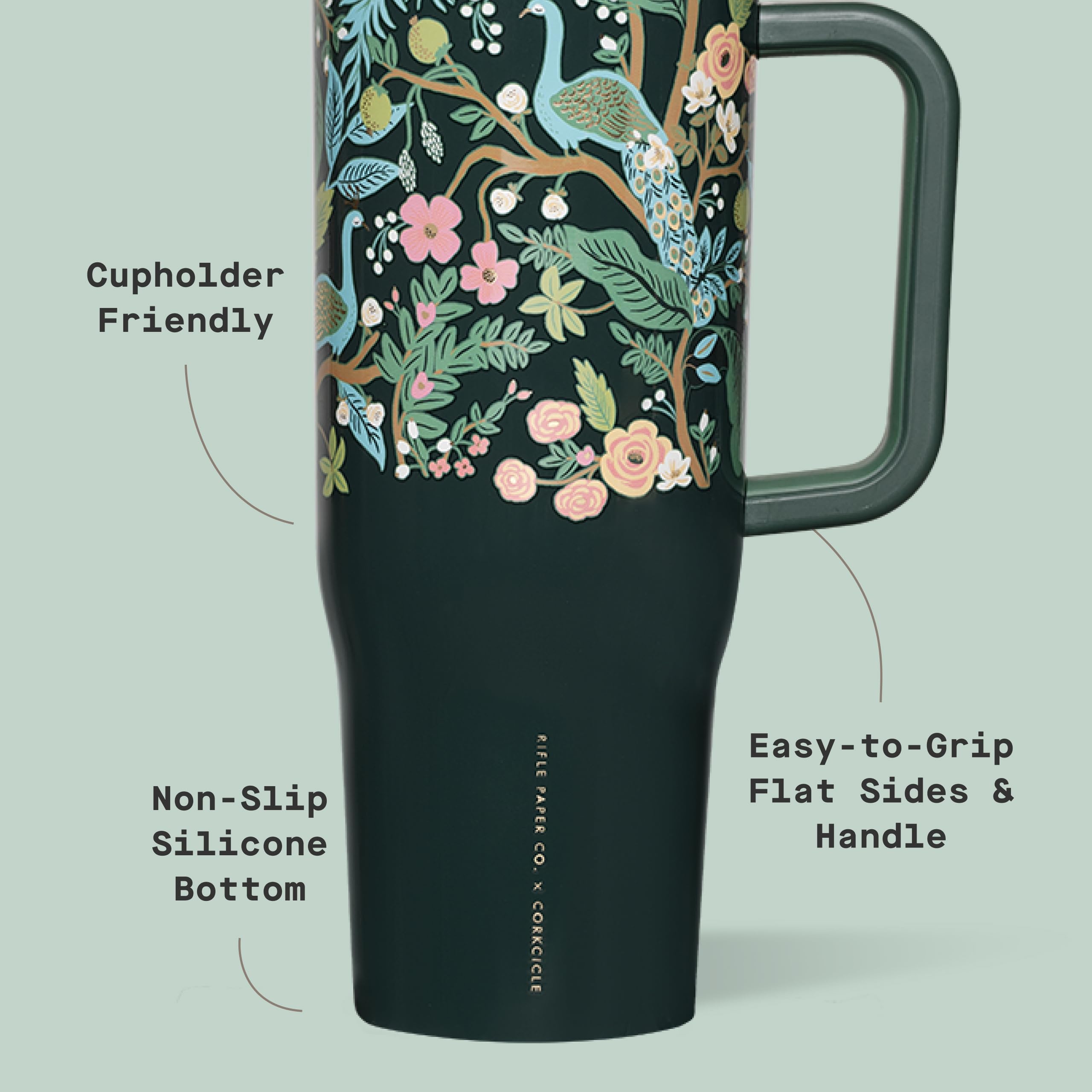 corkcicle-x-rifle-paper-co-cruiser-insulated-tumbler-with-handle-straw-40-oz-pea image 4