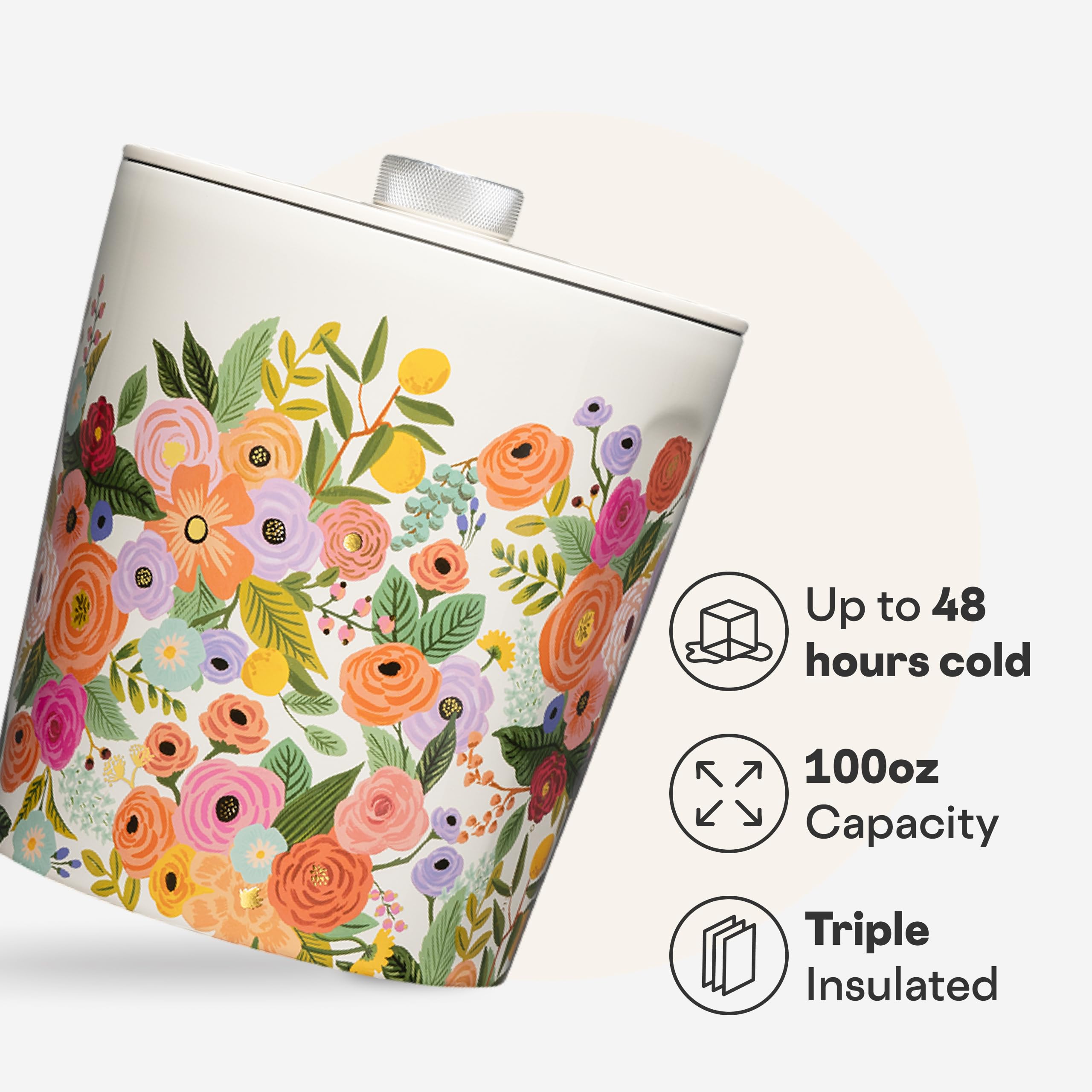 corkcicle-insulated-ice-bucket-with-lid-100-oz-garden-party-cream image 3