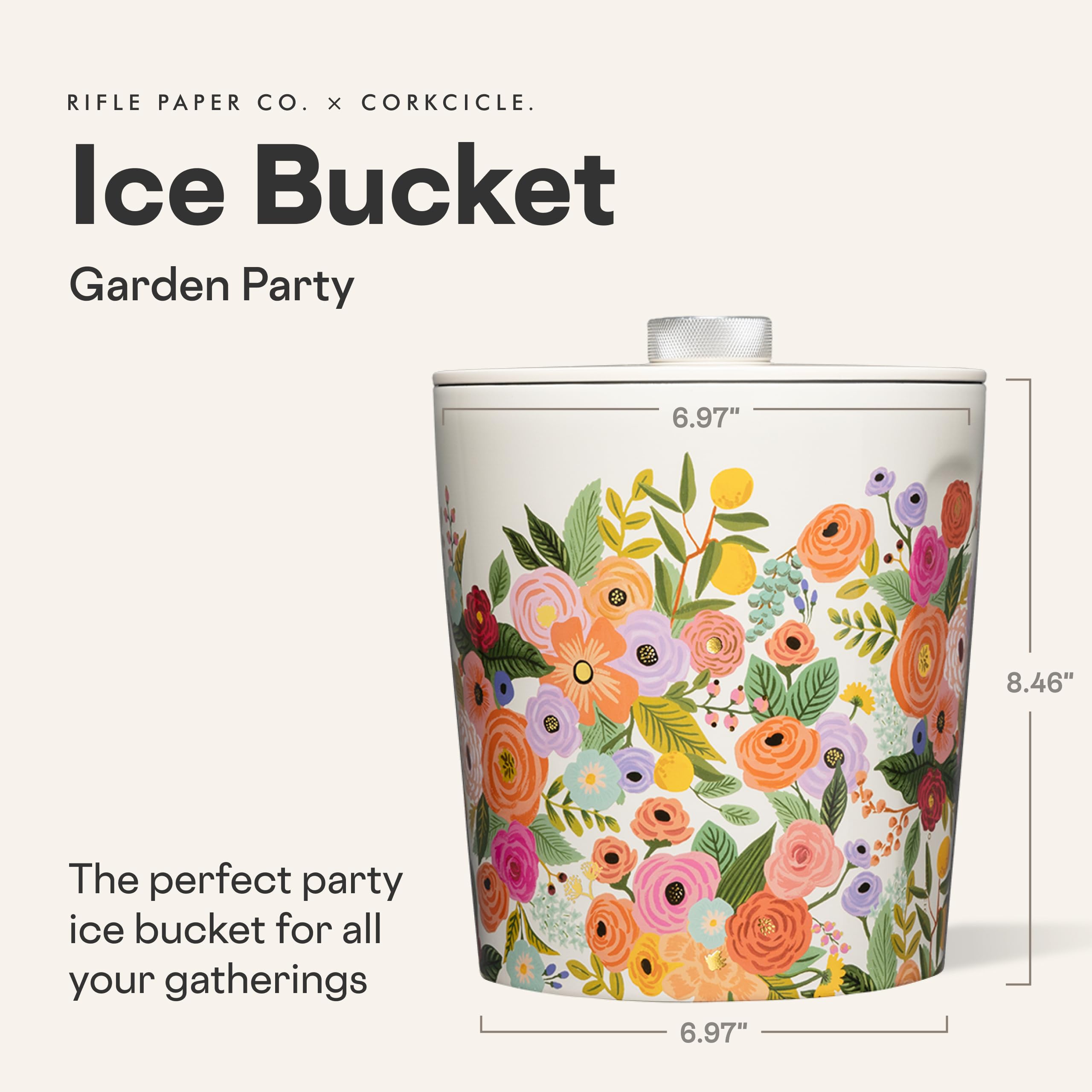 corkcicle-insulated-ice-bucket-with-lid-100-oz-garden-party-cream image 2