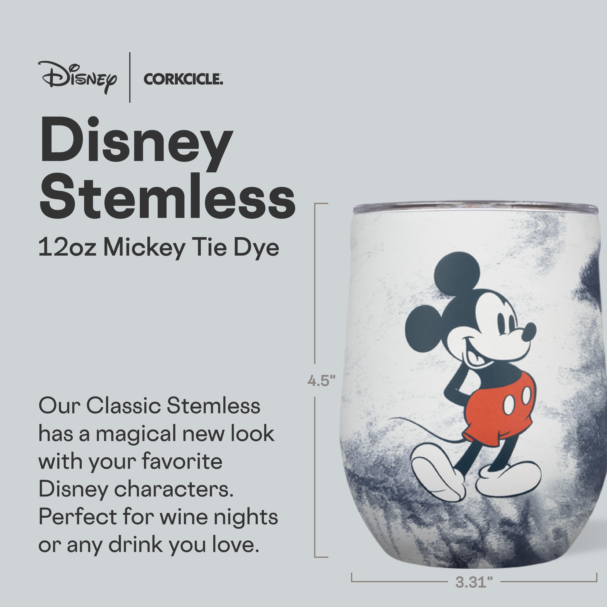 corkcicle-stemless-insulated-wine-glass-tumbler-12oz-disney-mickey-tie-dye image 2