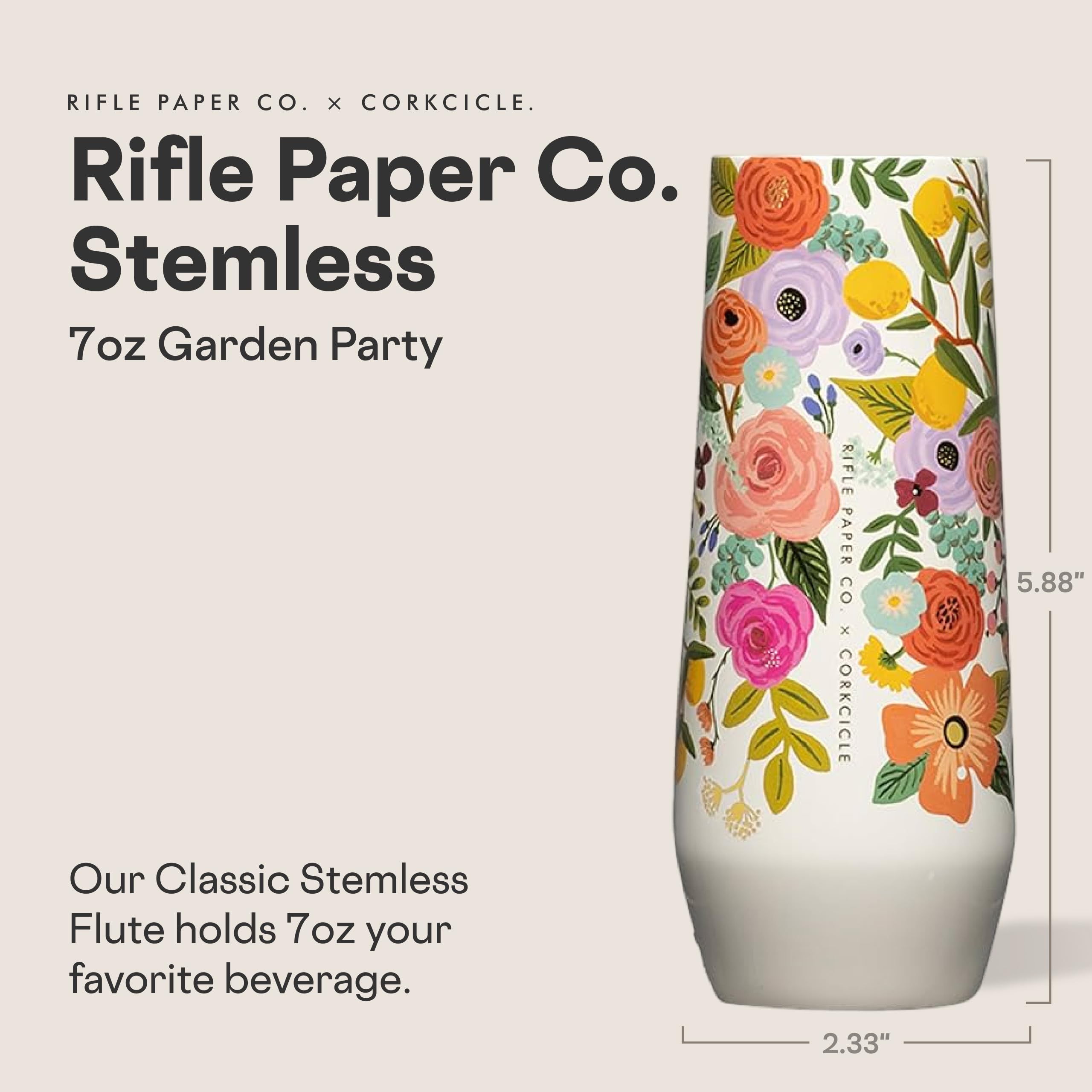 corkcicle-stemless-flute-7-oz-triple-insulated-stainless-steel-garden-party-crea image 2