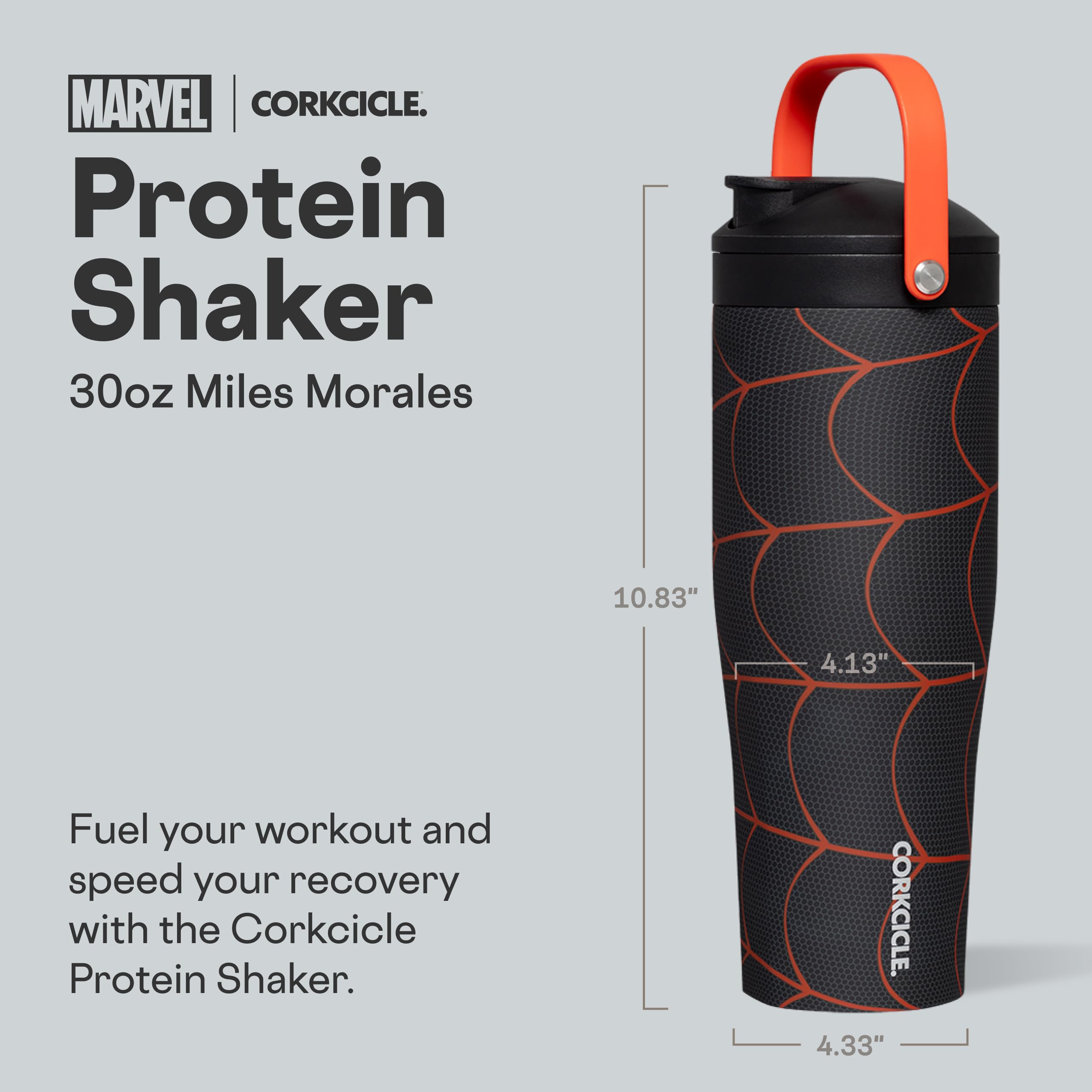 corkcicle-protein-shaker-30-oz-miles-morales-built-in-agitator-fruit-strainer-li image 2