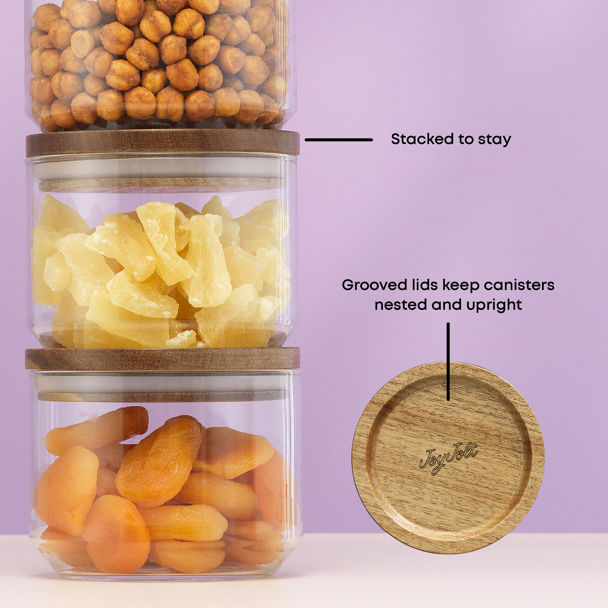 joyjolt-holden-stackable-glass-storage-canister-set-with-wood-lids-and-tray-3-pi image 6