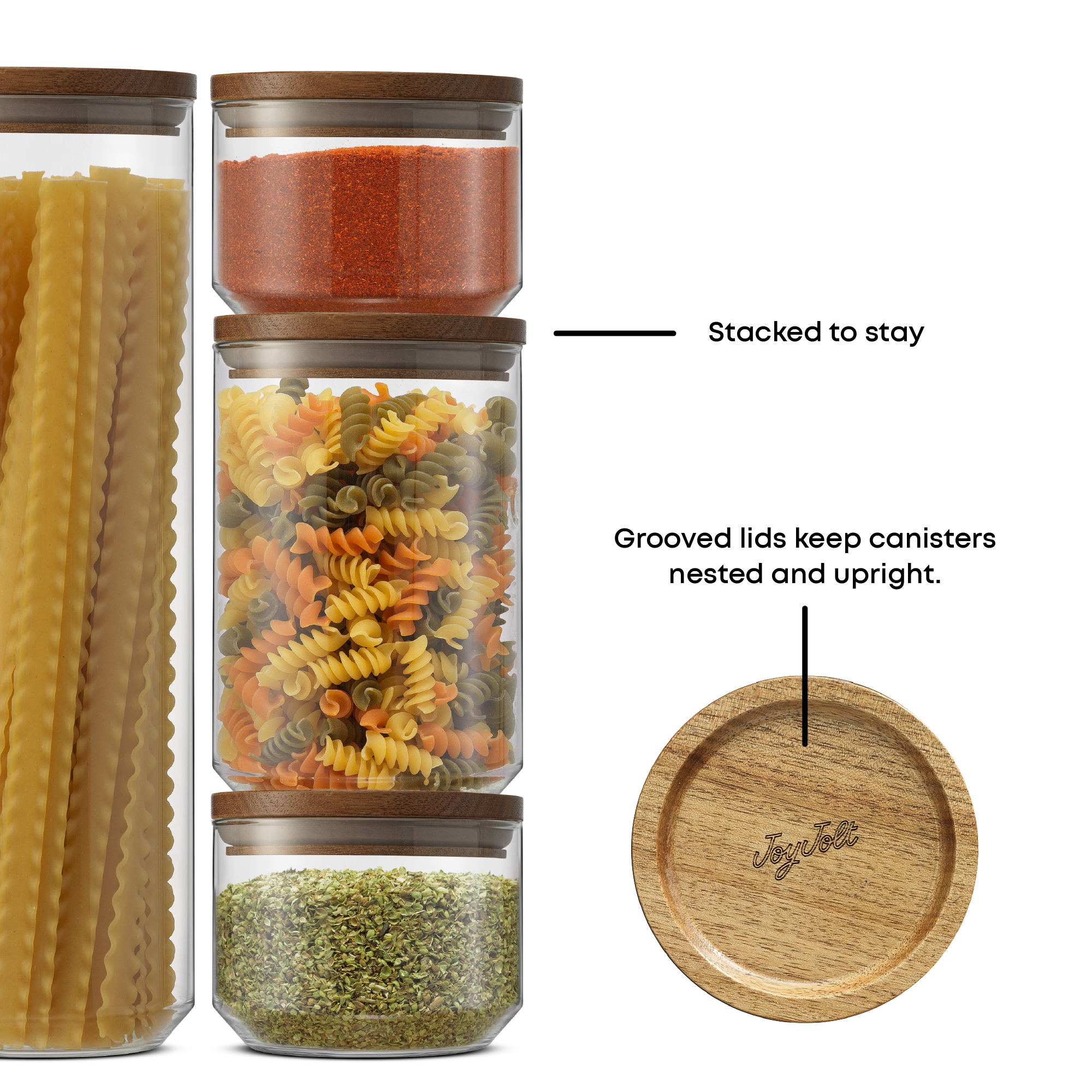 joyjolt-holden-7-piece-stackable-glass-storage-canister-set-with-acacia-wood-lid image 6