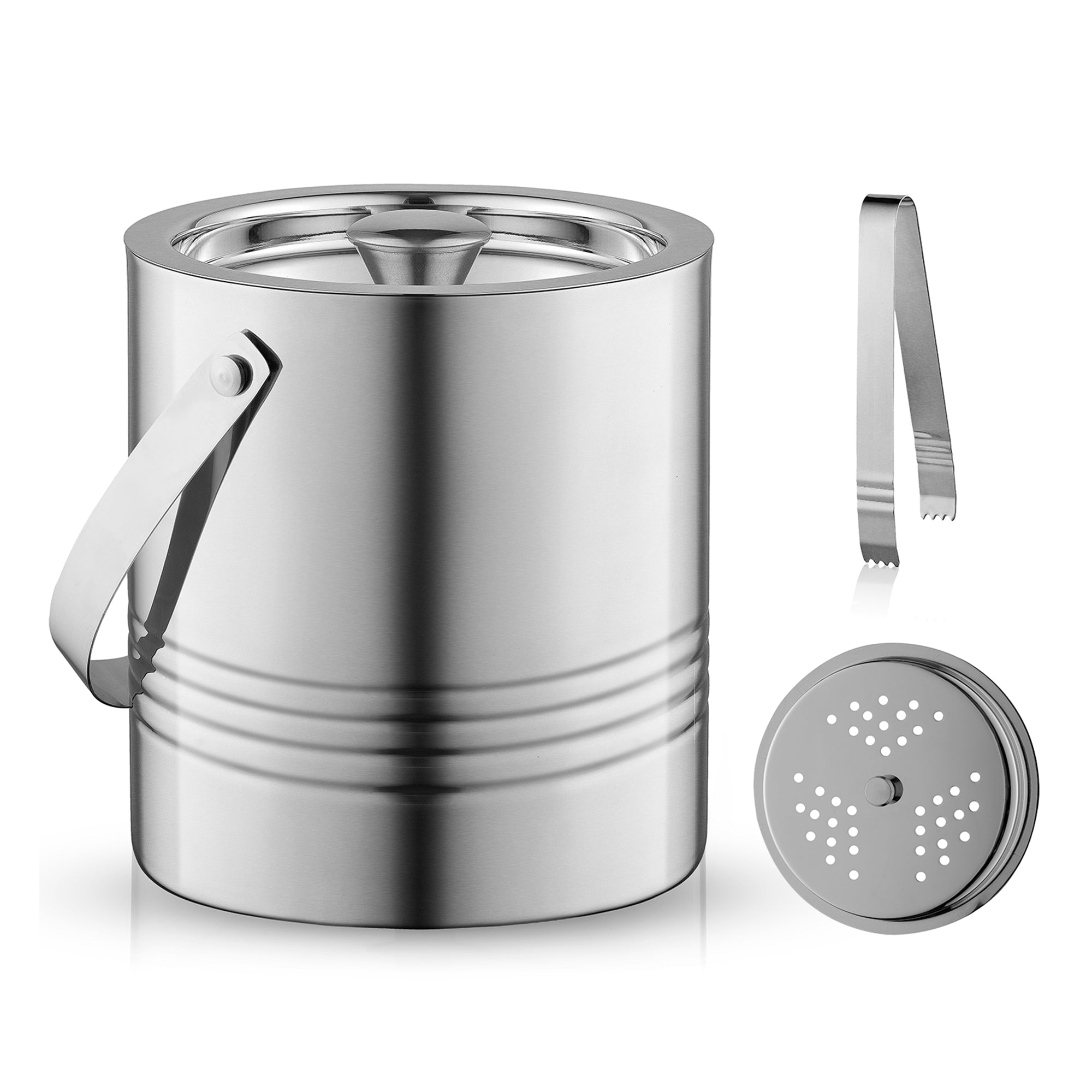 joyjolt-3l-steel-ice-bucket-with-strainer-tongs image 2