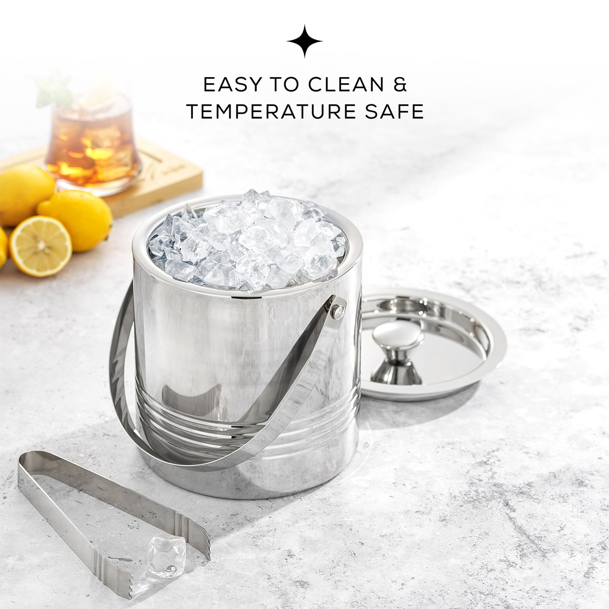 joyjolt-3l-steel-ice-bucket-with-strainer-tongs image 3