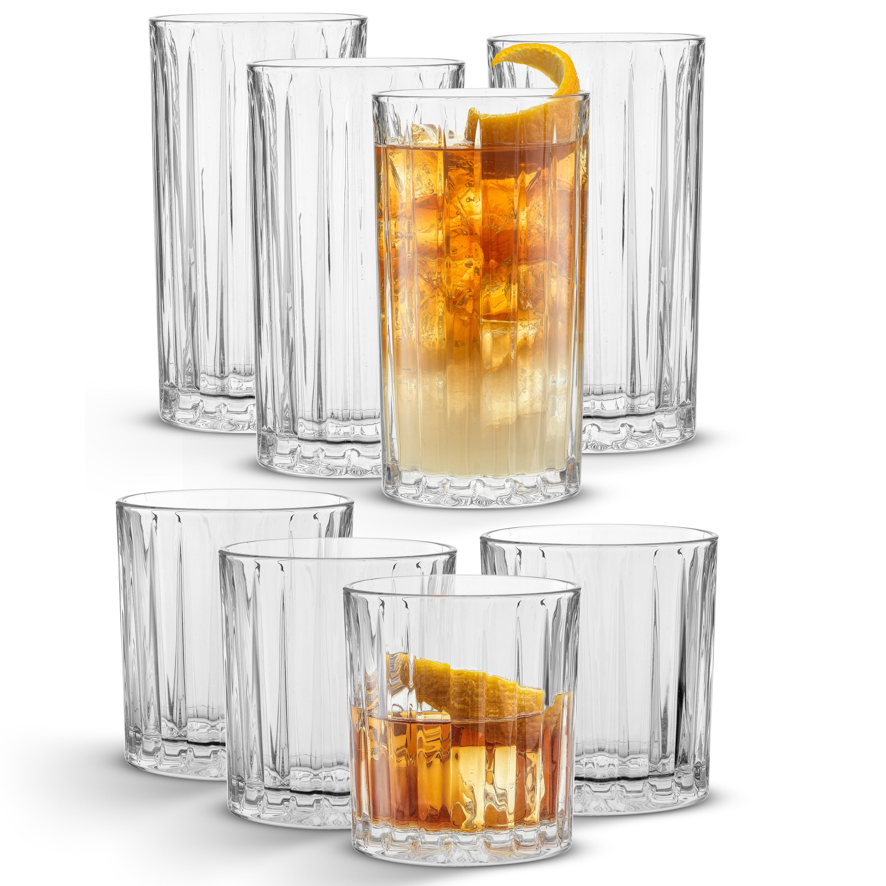 joyjolt-alina-ribbed-glass-drinkware-set-4-highball-glasses-4-double-old-fashion image 1
