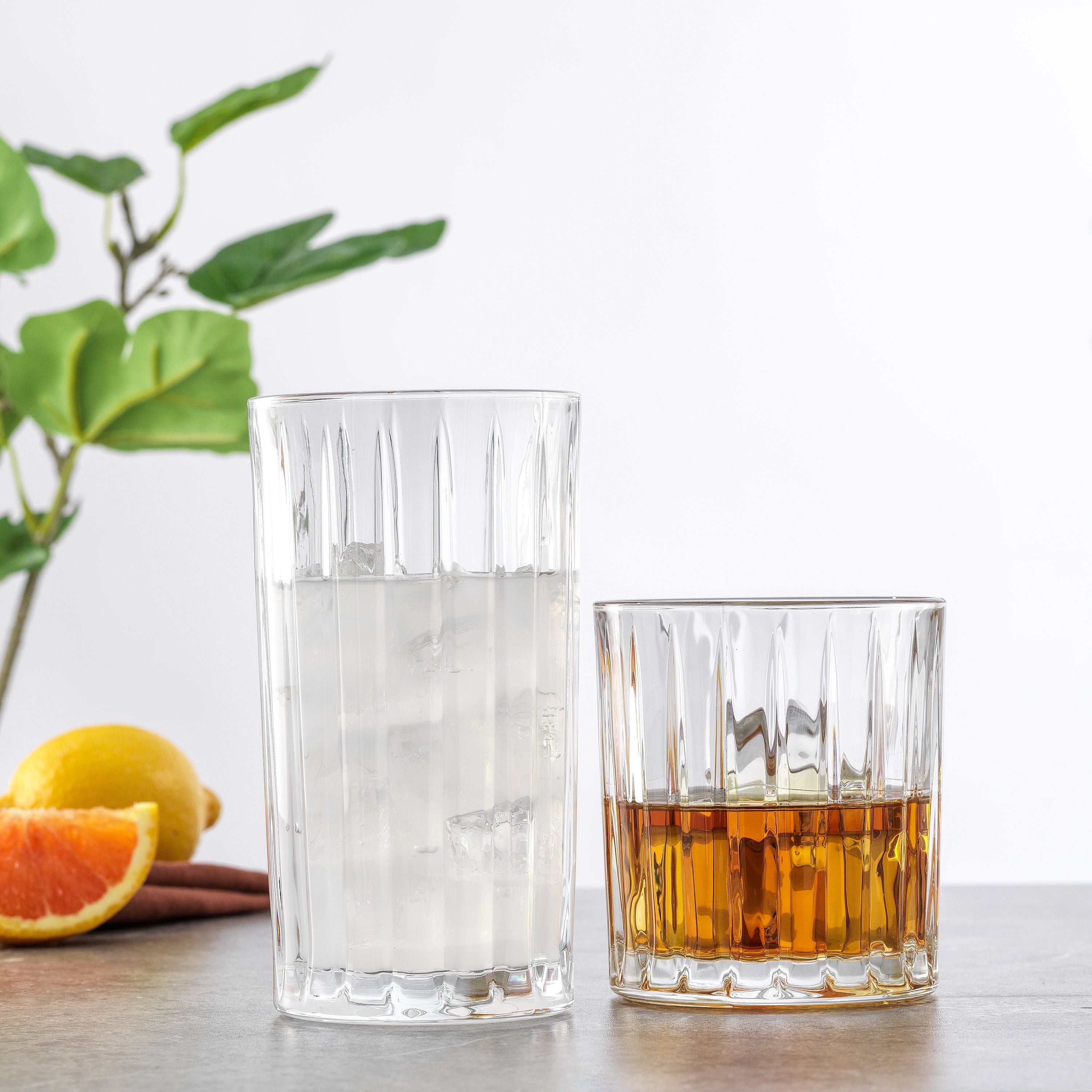 joyjolt-alina-ribbed-glass-drinkware-set-4-highball-glasses-4-double-old-fashion image 2