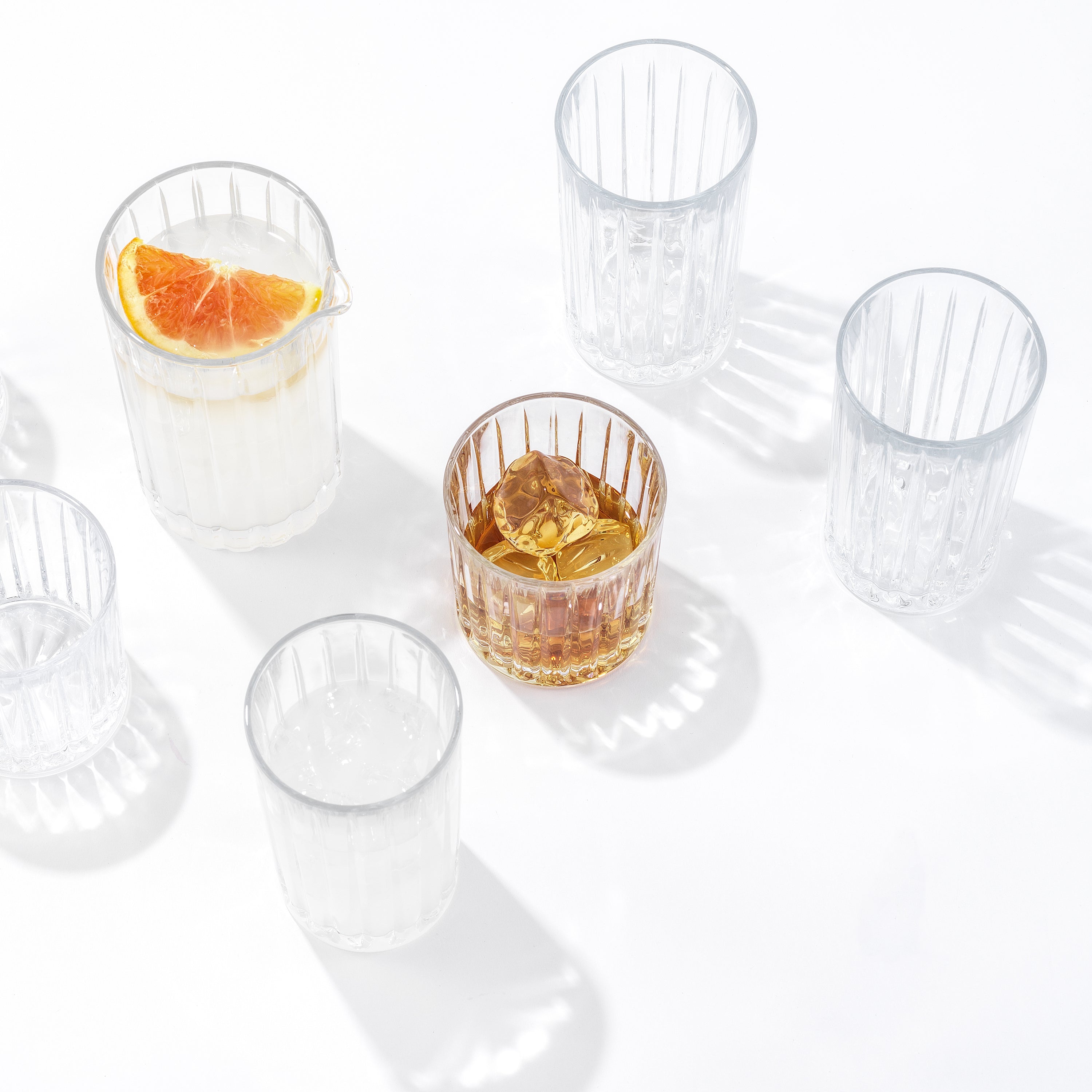 joyjolt-alina-ribbed-glass-drinkware-set-4-highball-glasses-4-double-old-fashion image 6