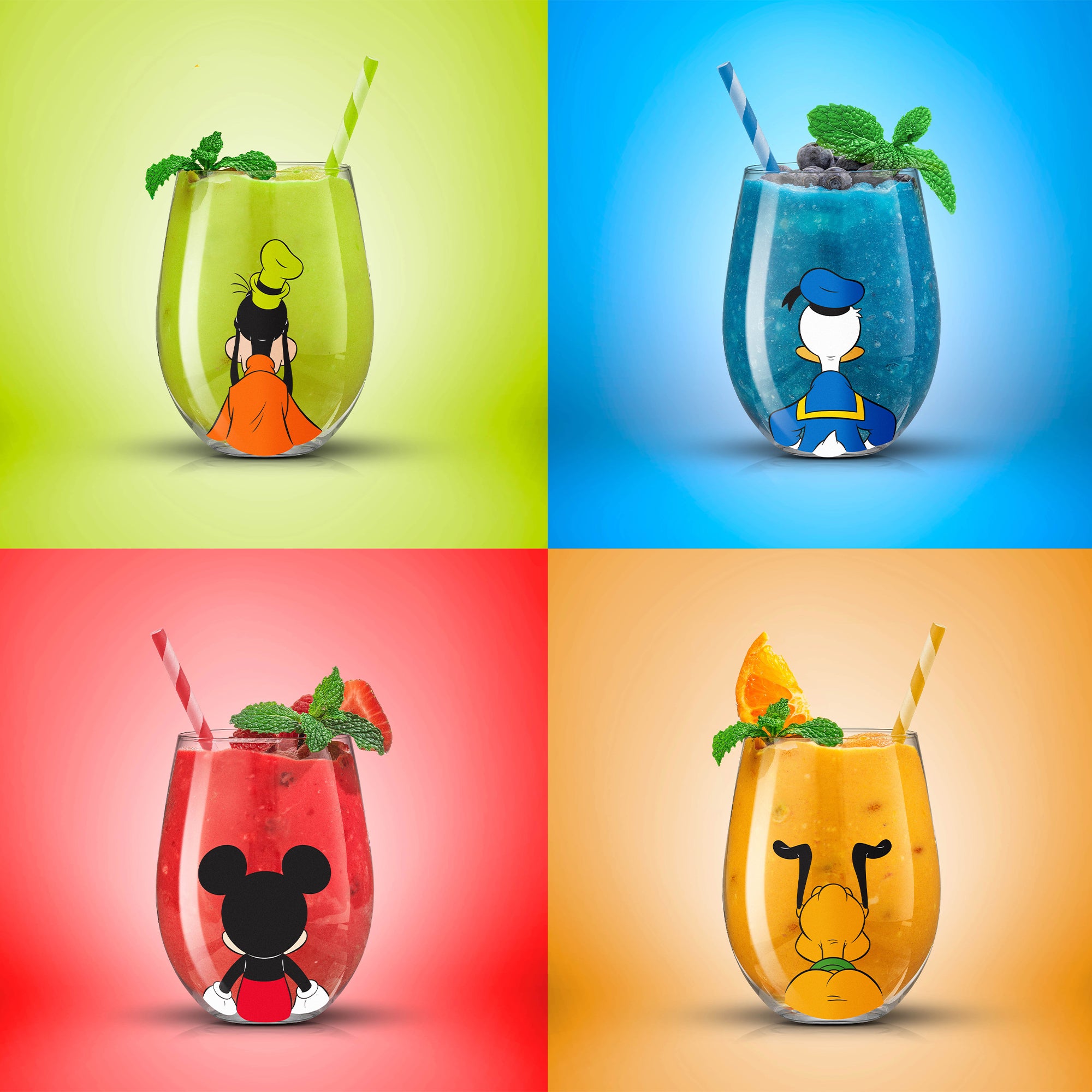 joyjolt-disney-mickey-mouse-friends-squad-stemless-glasses-set-of-4-14-5-oz image 2