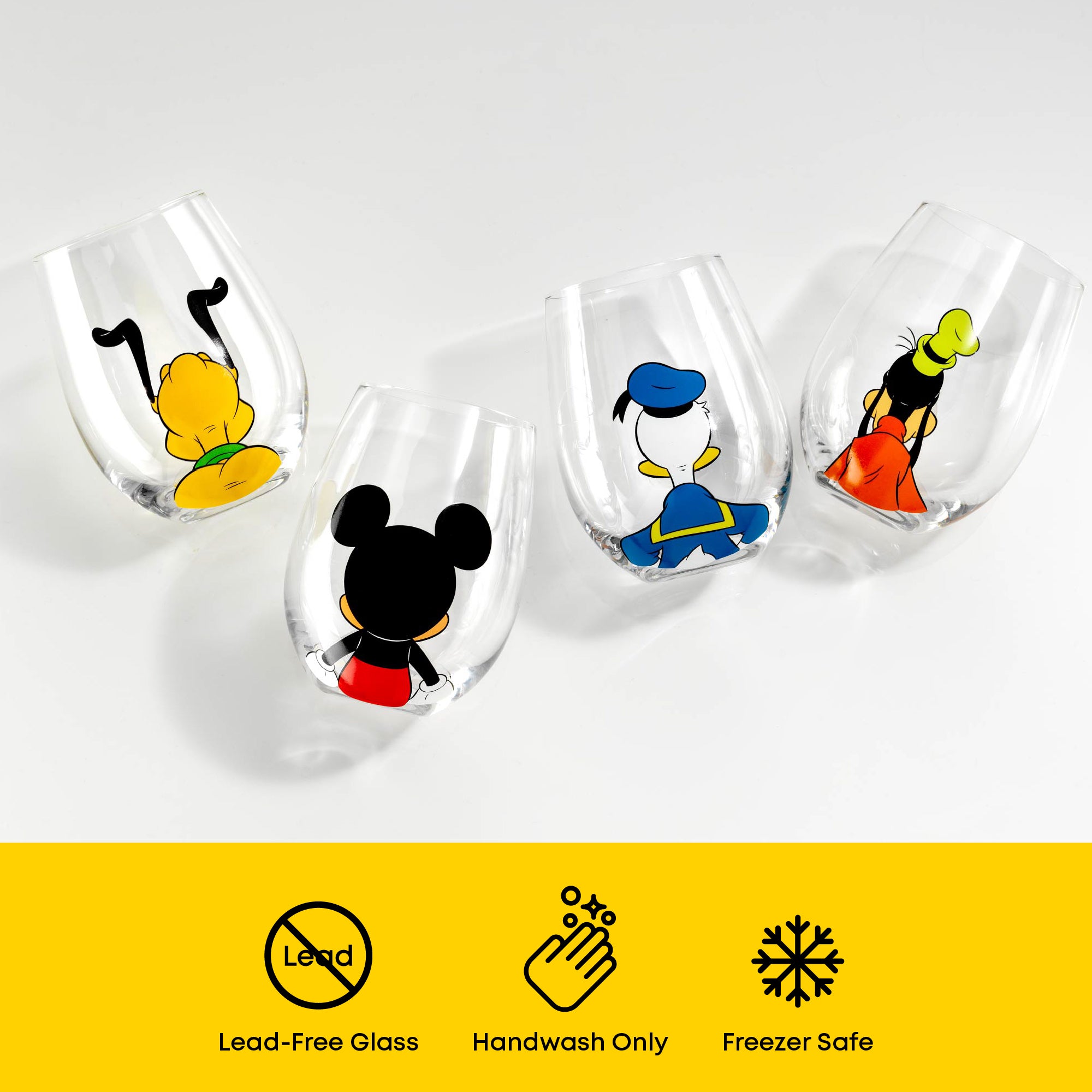 joyjolt-disney-mickey-mouse-friends-squad-stemless-glasses-set-of-4-14-5-oz image 4