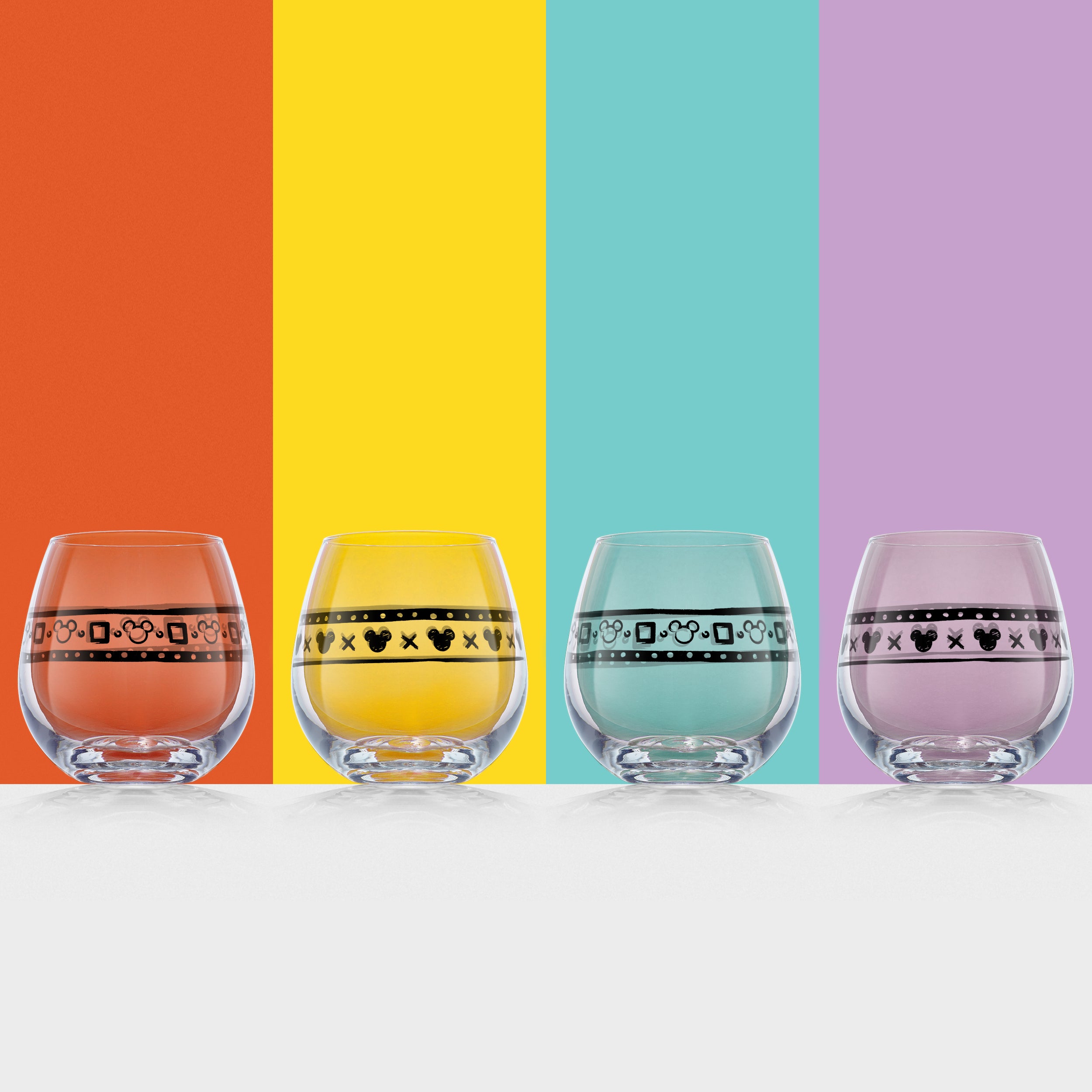 joyjolt-disney-mickey-mouse-geo-picnic-stemless-wine-glasses-set-of-4 image 2
