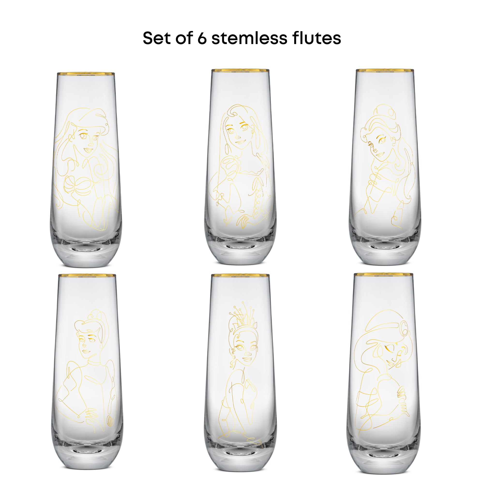 joyjolt-disney-princess-sketch-stemless-flutes-set-of-6 image 6